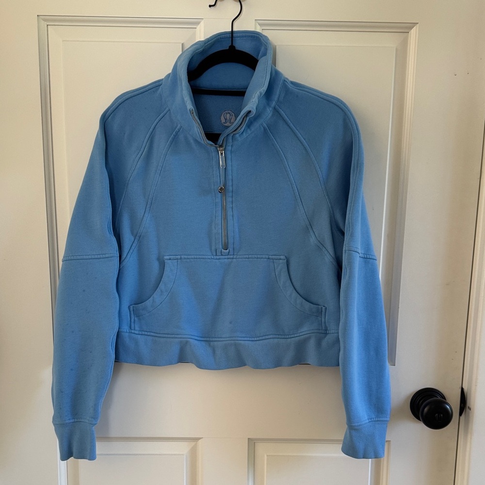 lululemon athletica Sky Blue Half-Zip Cowl Neck Sweater